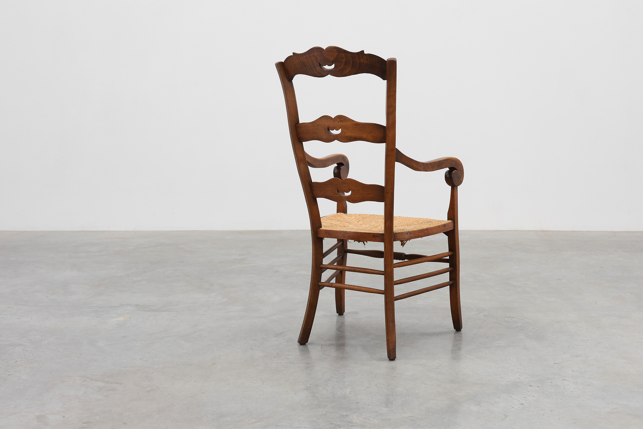 French Provincial Ladder‑Back Armchair with Woven Rush Seat, 19th centurythumbnail